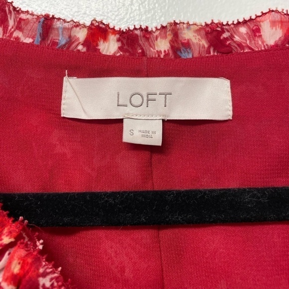 LOFT Red Floral Clip V-Neck Midi Dress - Picture 8 of 10